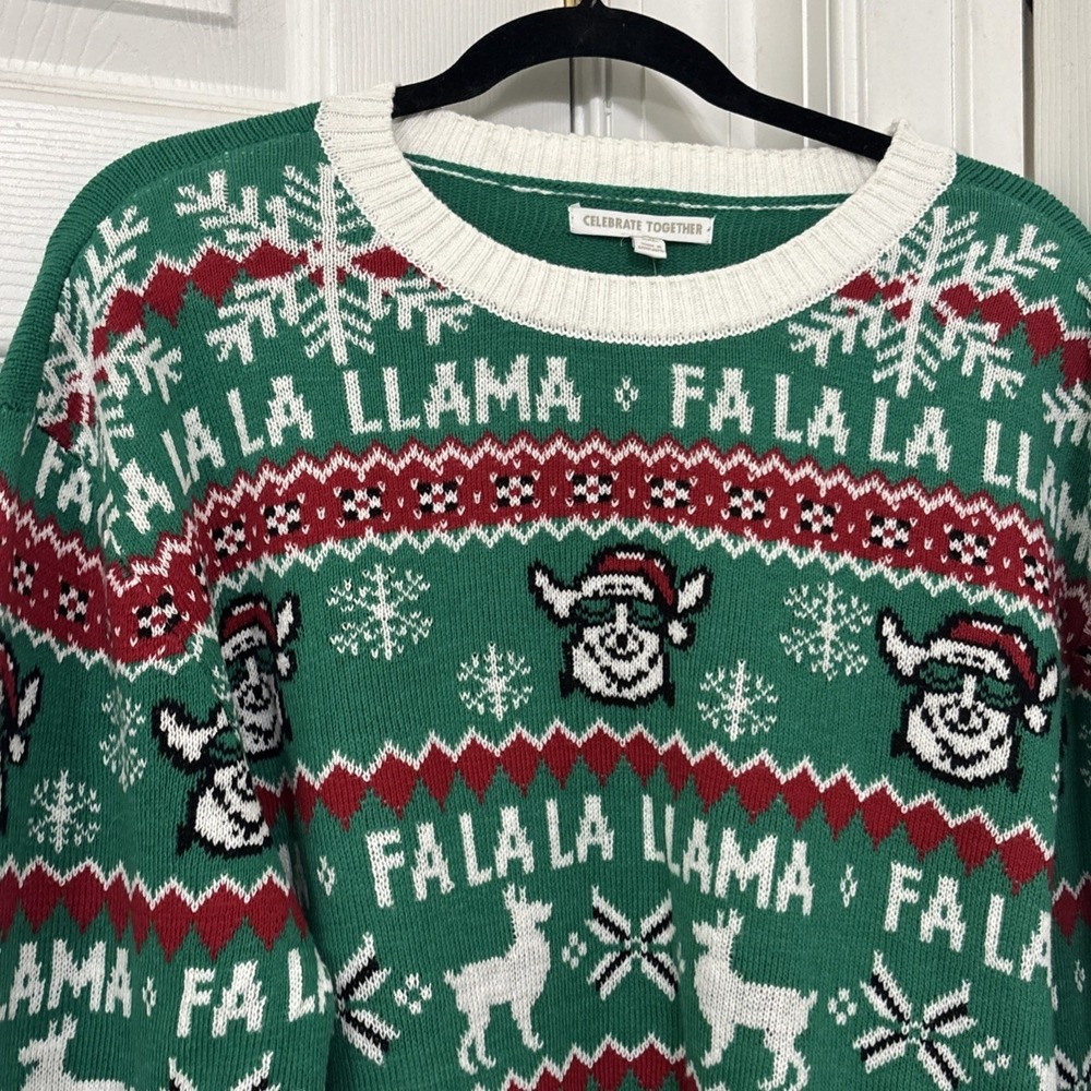 Celebrate Together Ugly Christmas Sweater Fa La La Llama Green Knit XXL - Picture 3 of 9